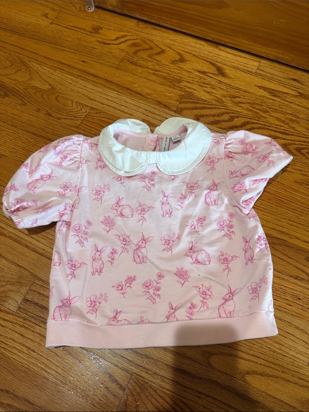 Janie and Jack Pink Bunny Print Top with White Peter Pan Collar